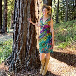 Jayli  Mudmee JOANNE DRESS Rayon Spandex Faux Wrap Tie Dye Dress